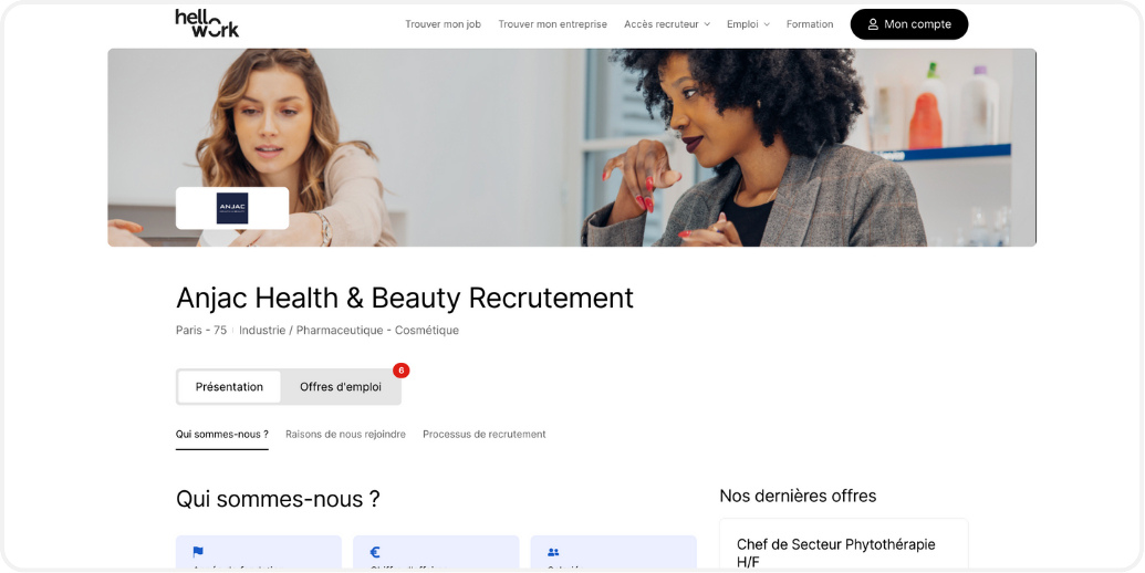 Aperçu de la page entreprise augmentée d'Anjac sur Hellowork